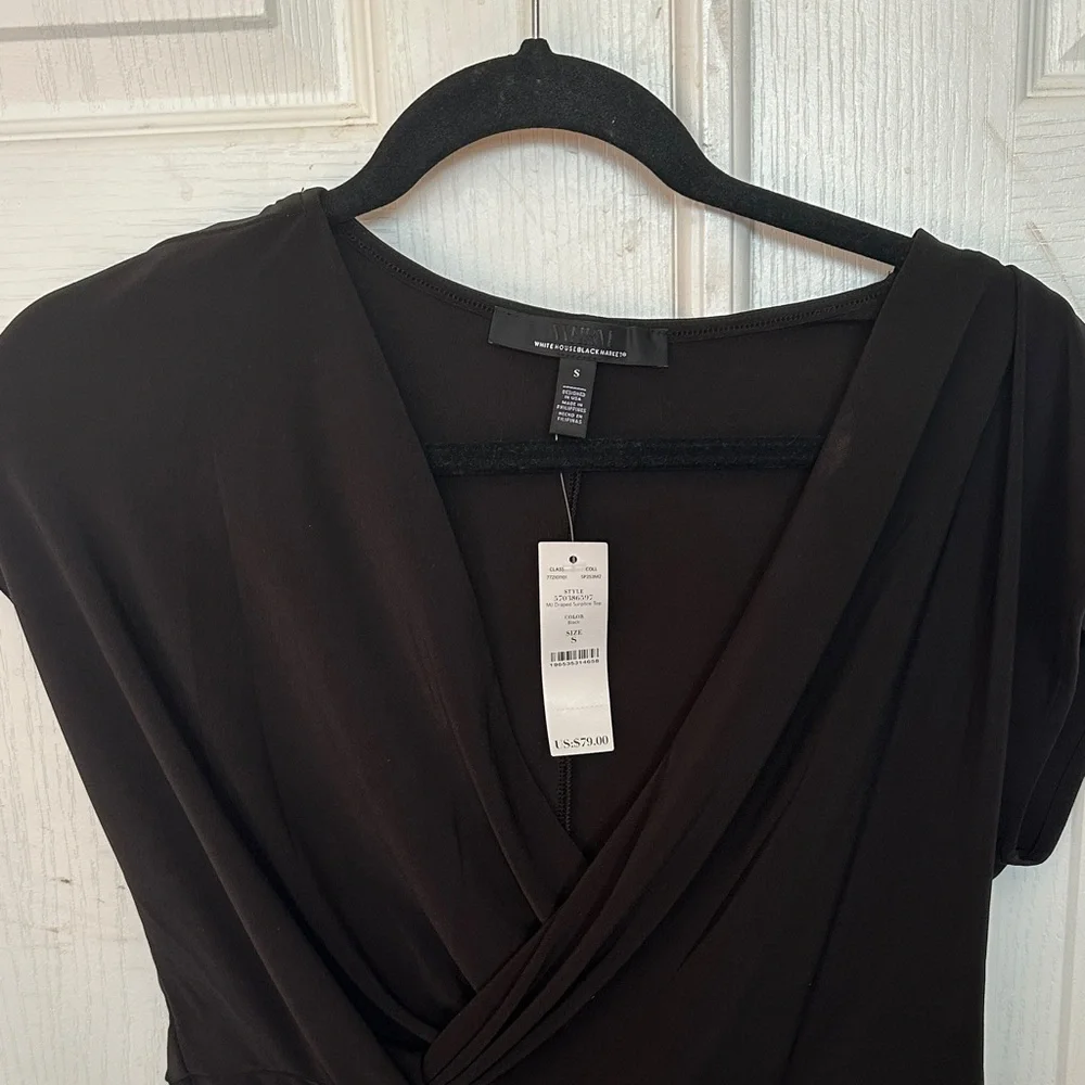 White House Black Market Elegant Black Wrap Blouse - Picture 2 of 5